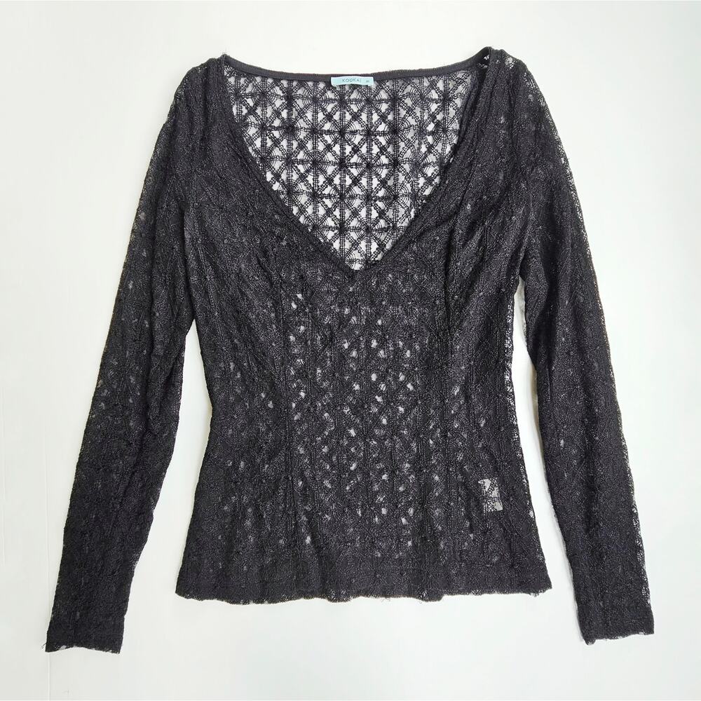 Kookai Black Geometric Lace Longsleeve Top Size 4 (36)